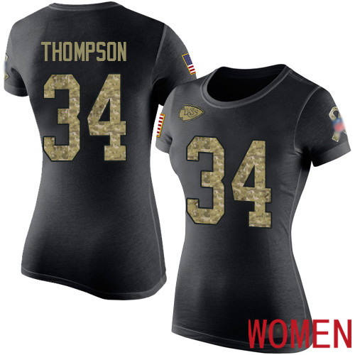 Women Football Kansas City Chiefs #34 Thompson Darwin Black Camo Salute to Service T-Shirt->kansas city chiefs->NFL Jersey